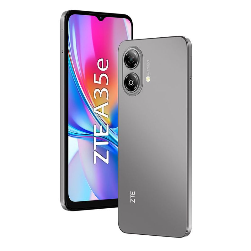 Celular ZTE Blade A35e 64GB 2GB RAM gris frontal y posterior