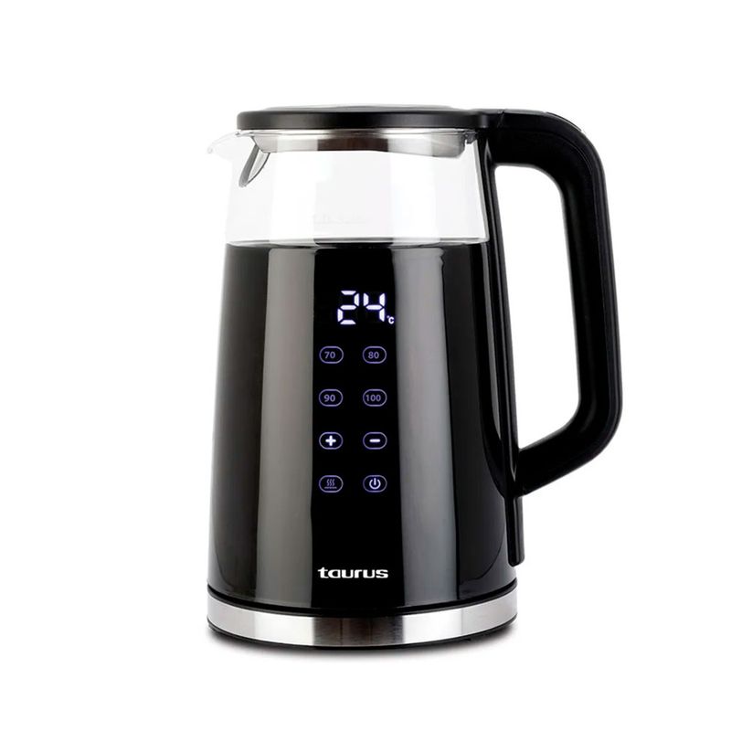 Hervidor Taurus Neoglass digital 1.7L vidrio negro frontal