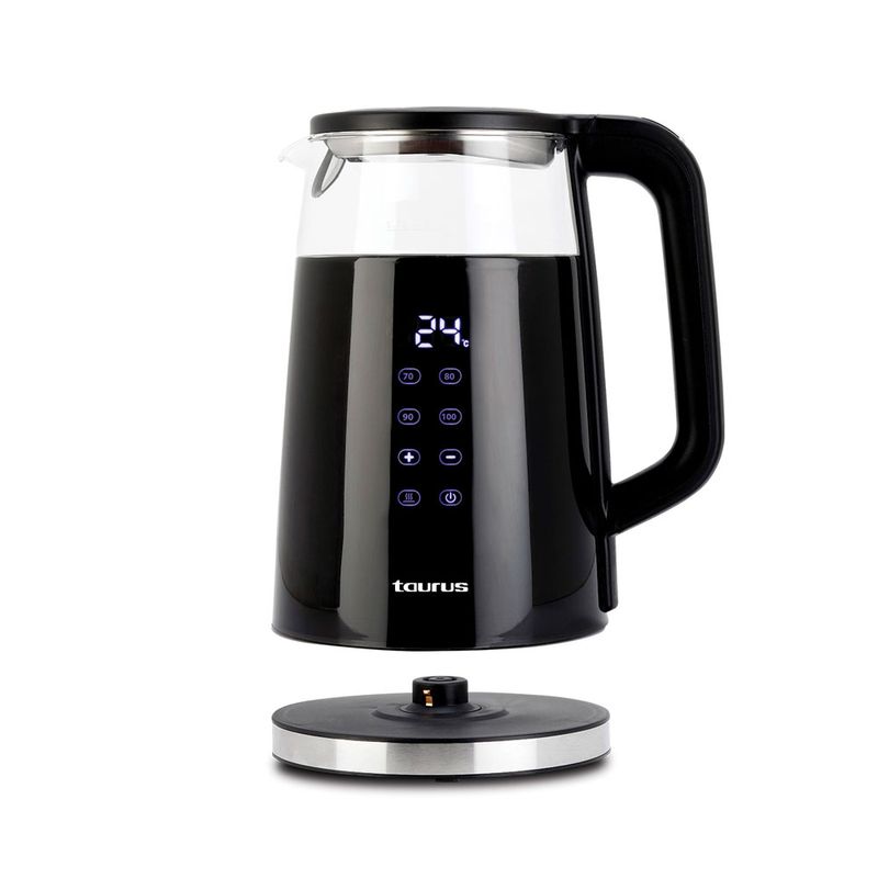 Hervidor Taurus Neoglass digital 1.7L vidrio negro frontal base
