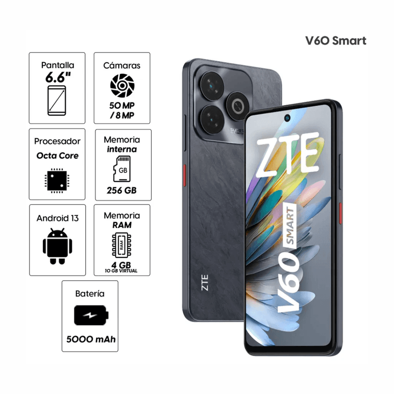 Reacondicionado: Celular ZTE Blade V60 Smart 256GB negro especificaciones
