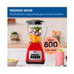 Licuadora Oster 1.5L 800W vaso Boroclass pica hielo roja especificaciones
