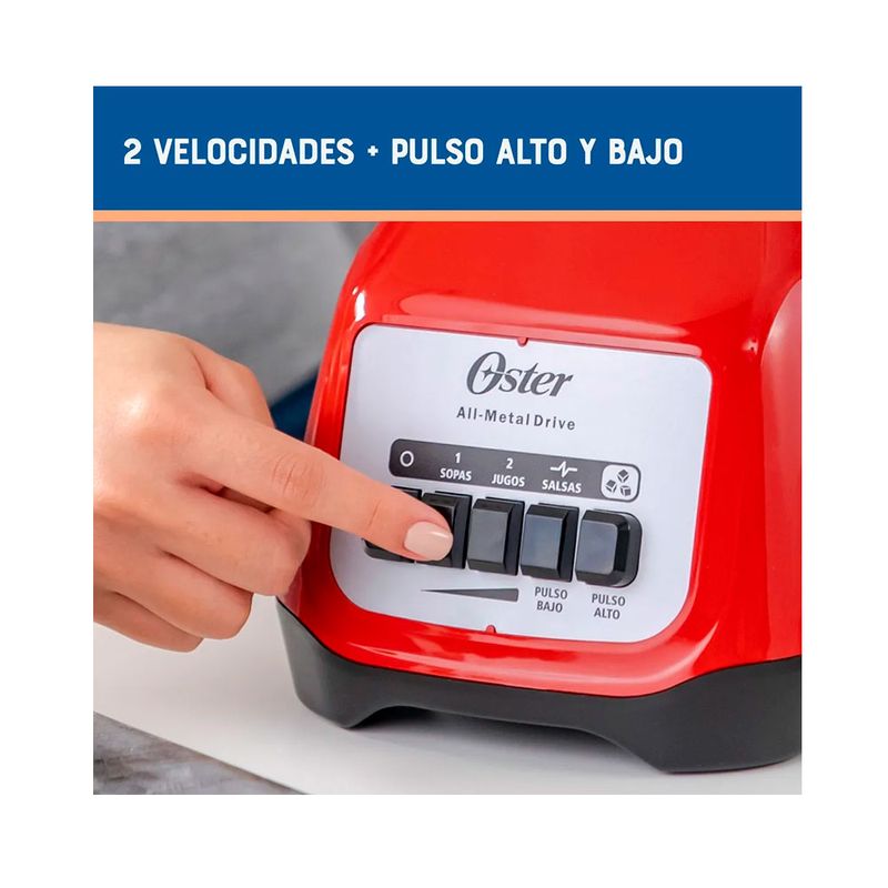 Licuadora Oster 1.5L 800W vaso Boroclass pica hielo roja velocidades