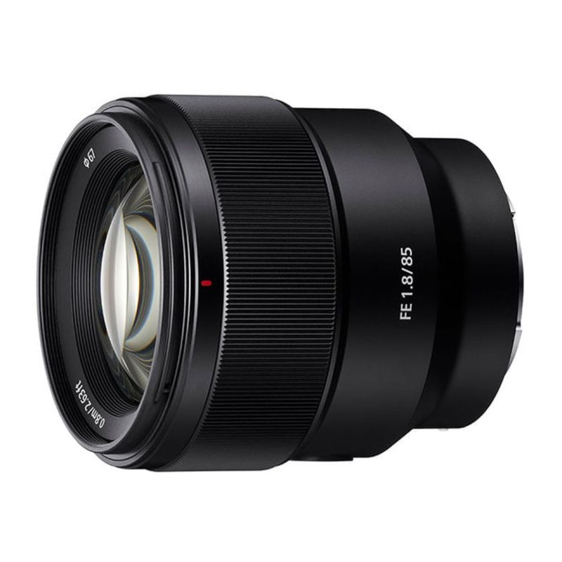 Lente Sony 85 mm F1.8 monura E Full Frame lateral oblicuo