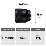 Lente Sony 85 mm F1.8 monura E Full Frame especificaciones