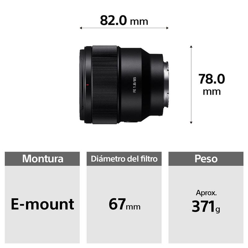 Lente Sony 85 mm F1.8 monura E Full Frame especificaciones