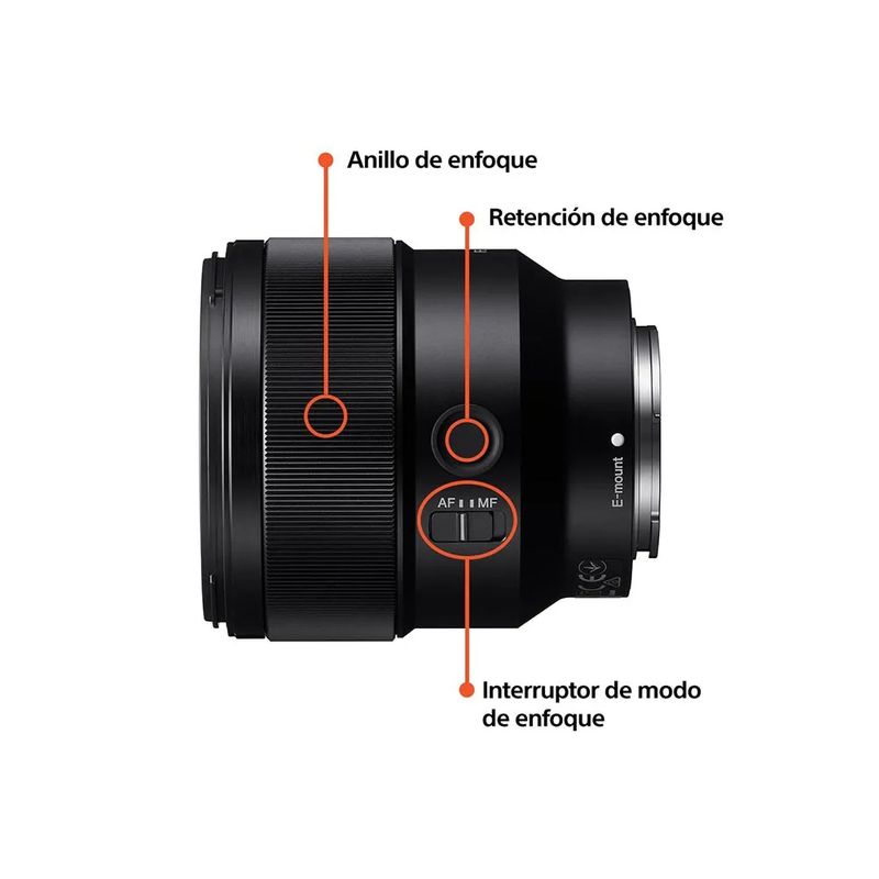 Lente Sony 85 mm F1.8 monura E Full Frame partes de lente