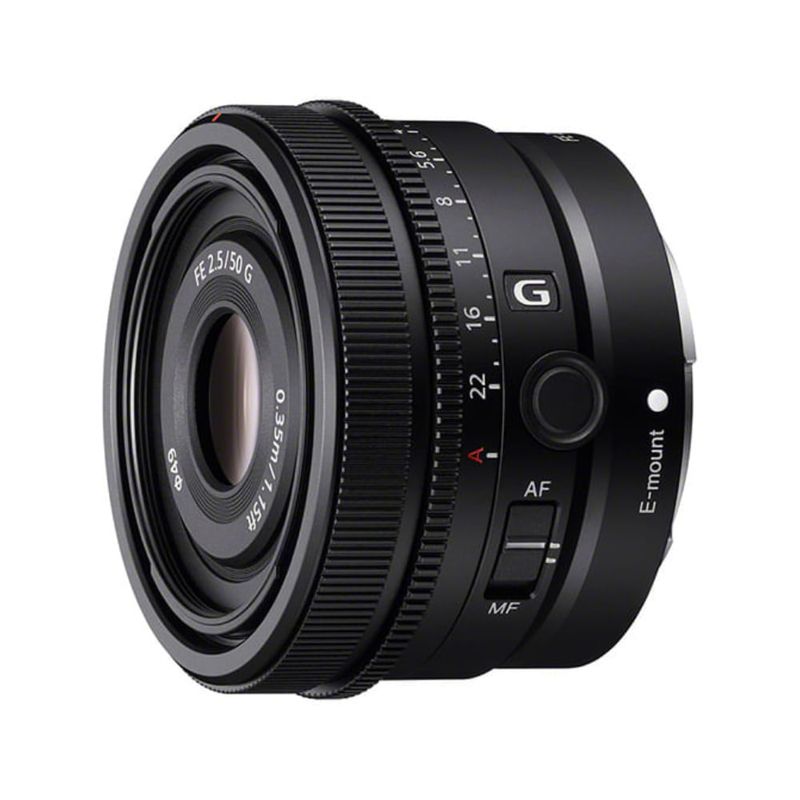 Lente Sony 50 mm F2.5 Monura E Full Frame lateral oblicuo
