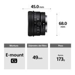 Lente Sony 40 mm F2.5 Montura E Full Frame especificaciones