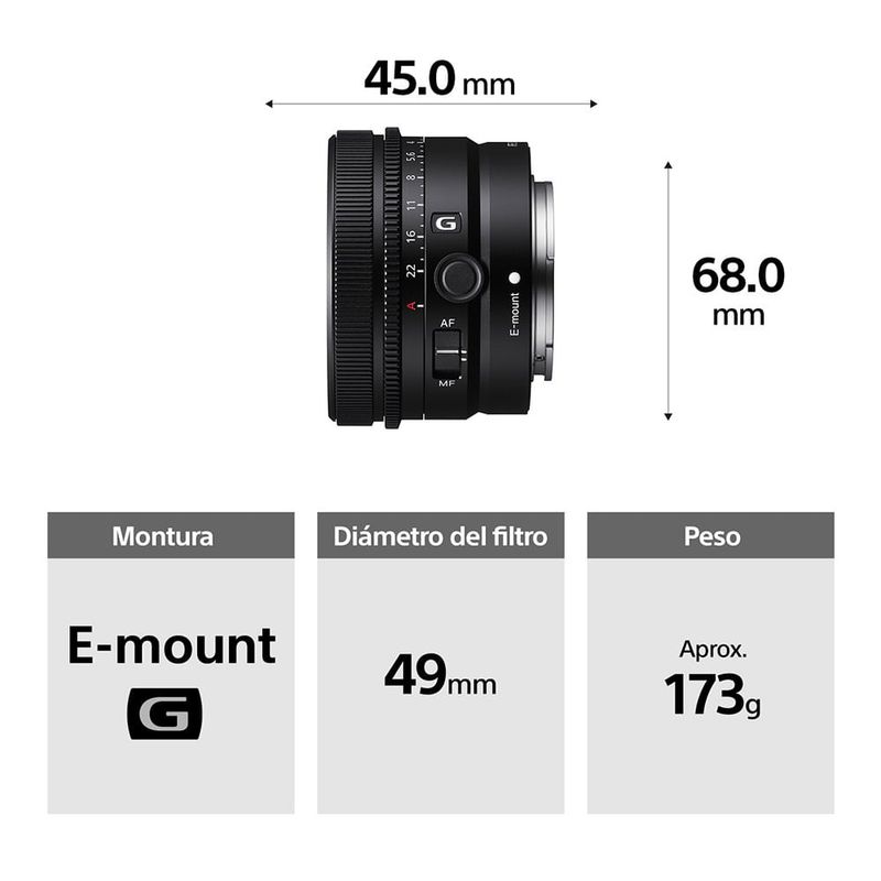 Lente Sony 40 mm F2.5 Montura E Full Frame especificaciones