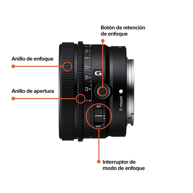 Lente Sony 40 mm F2.5 Montura E Full Frame partes de lente