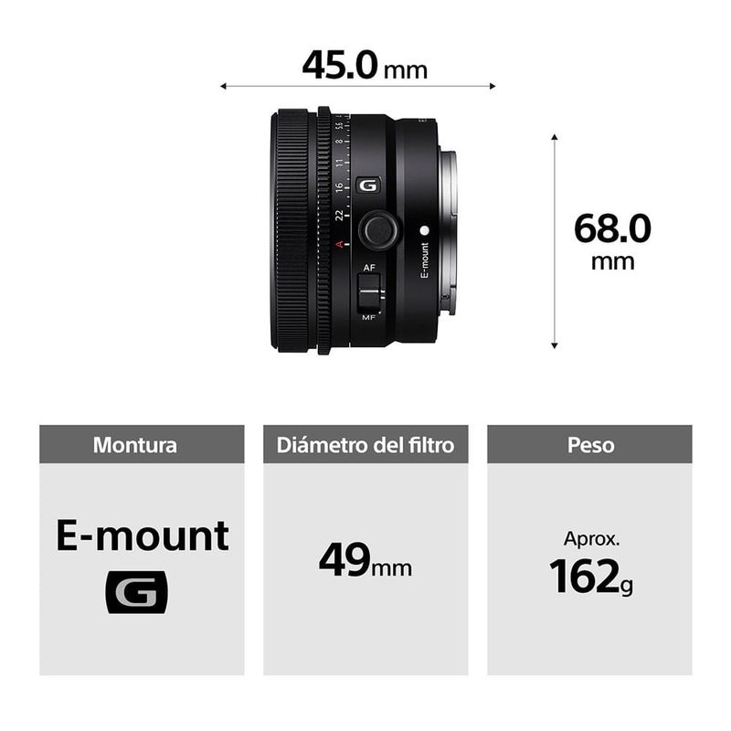Lente Sony 24 mm F2.8 Montura E Full Frame especificaciones