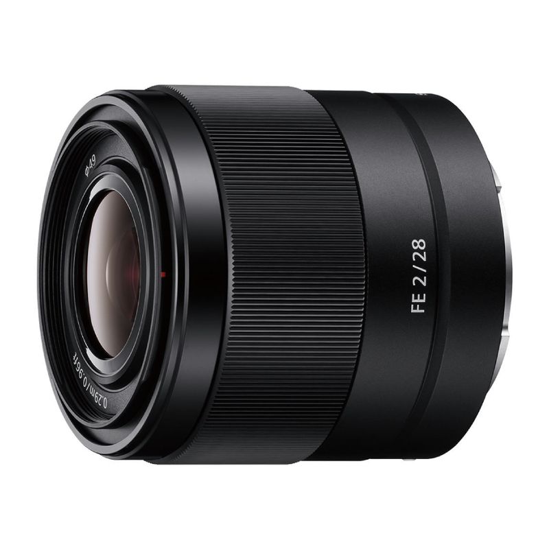 Lente Sony 28 mm F2 Montura E Full Frame lateral oblicuo