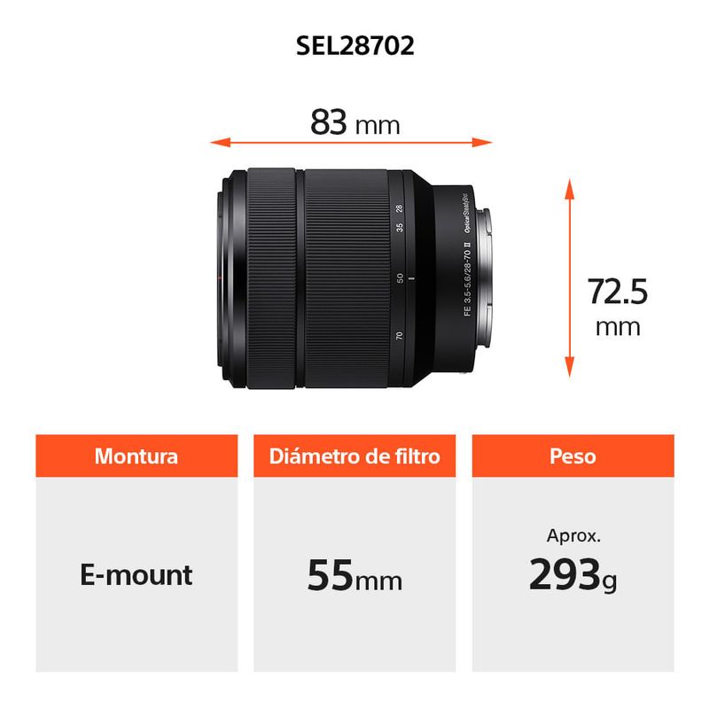 Lente Sony SEL28702 28-70 mm OSS II Full Frame especificaciones