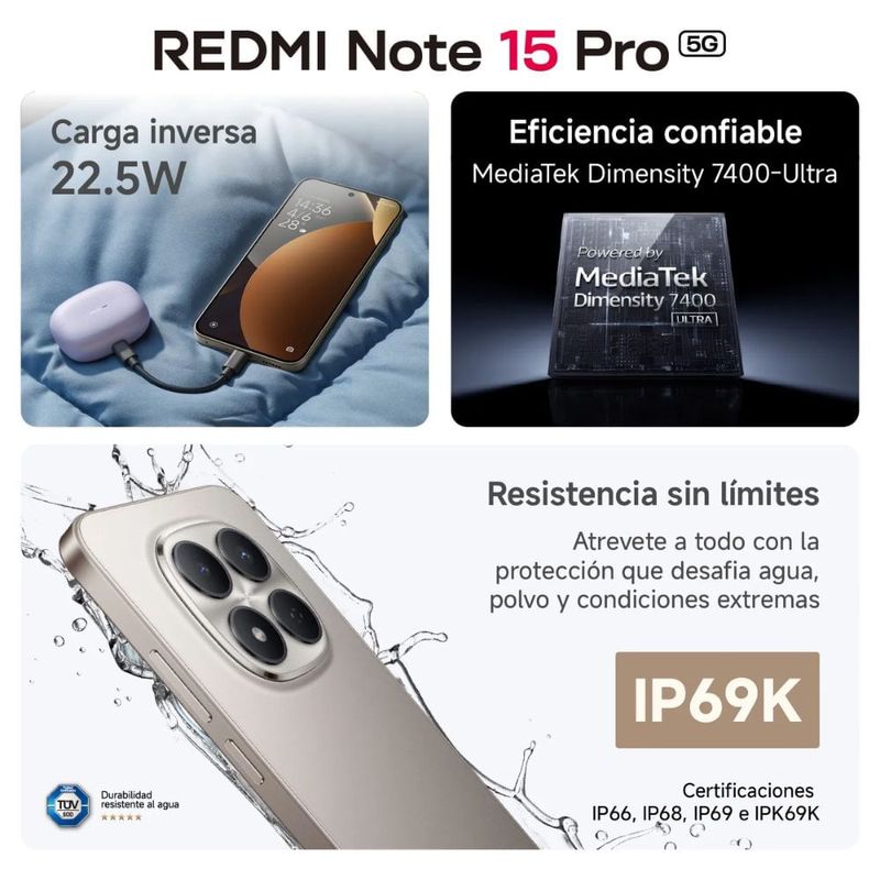 Xiaomi Redmi Note 15 Pro 5G 256GB cámara 200MP gris características