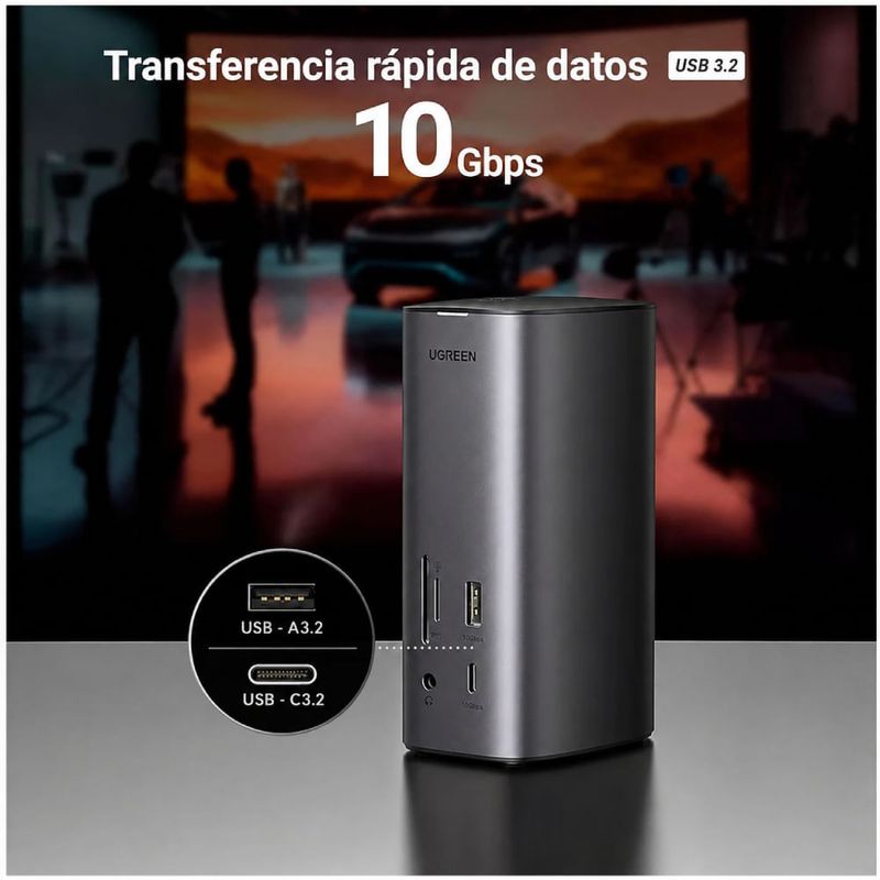 Hub Docking Station Ugreen USB-C 12 Puertos PD 100W especificación