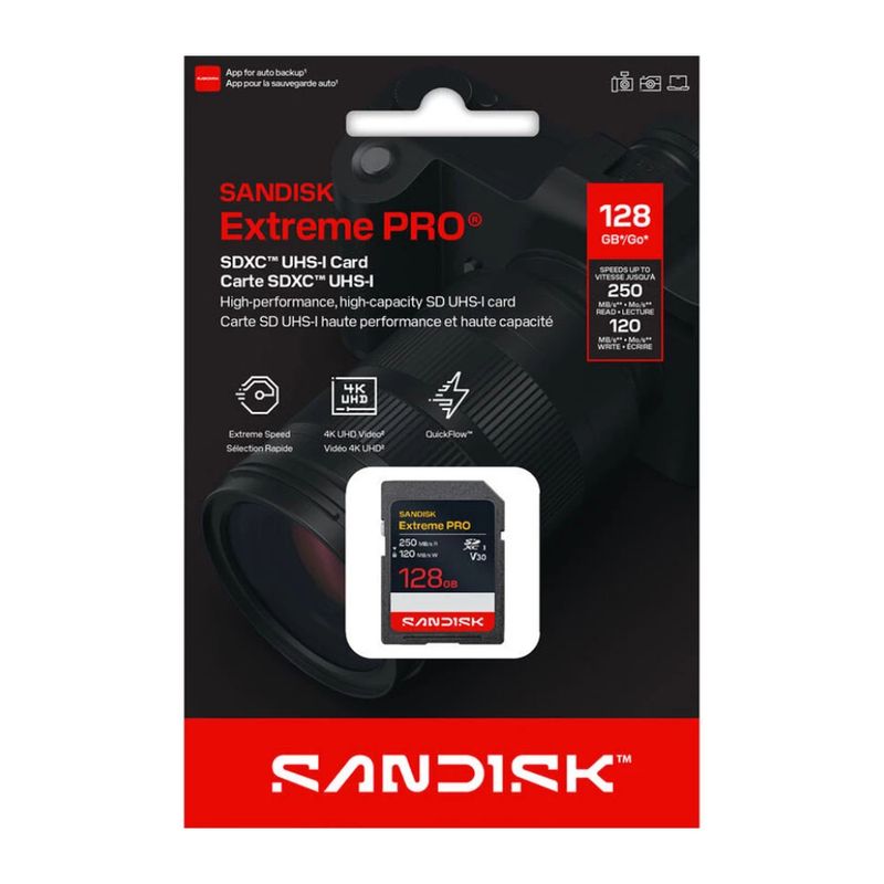 Memoria SD SanDisk Extreme Pro 128GB frontal