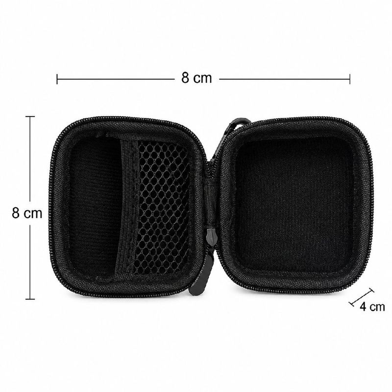 Estuche organizador Decibel TWS tapa dura negro frontal medidas
