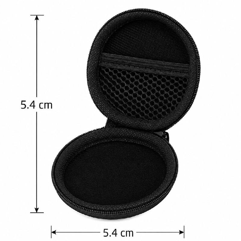 Estuche tapa dura Izuum para audífonos alámbricos, negro diagonal medidas
