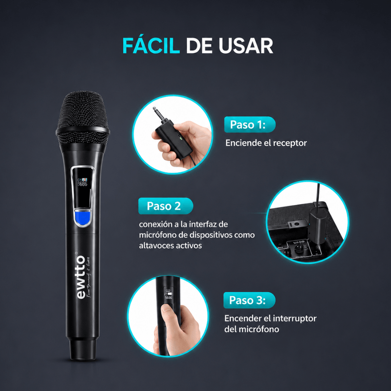 Micrófonos inalámbricos Ewtto ET-Y7130 UHF 2.4 GHz negro negro uso