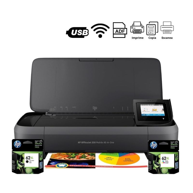 Impresora HP OfficeJet 250 Mobile Wi-Fi con cartuchos características