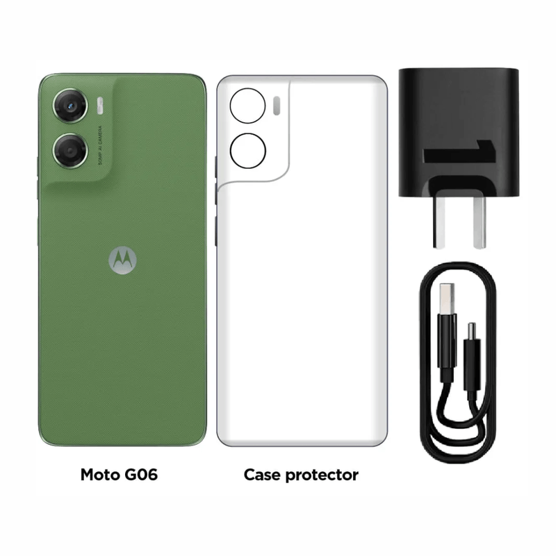 Celular Motorola G06 4G 128GB 4GB verde contenido de caja