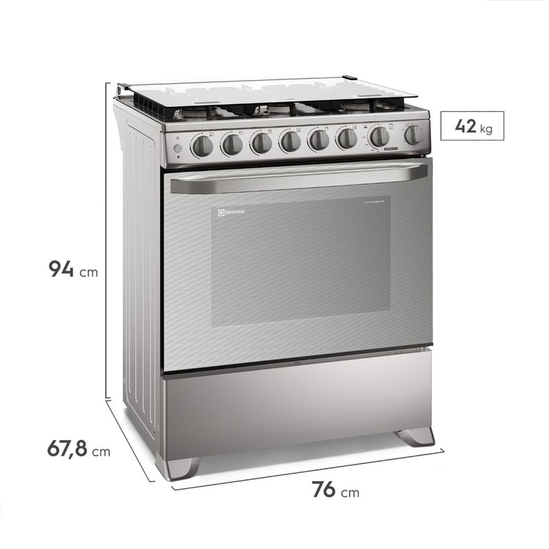 Cocina Electrolux 6 hornillas 76 cm VaporBake inox dimensiones