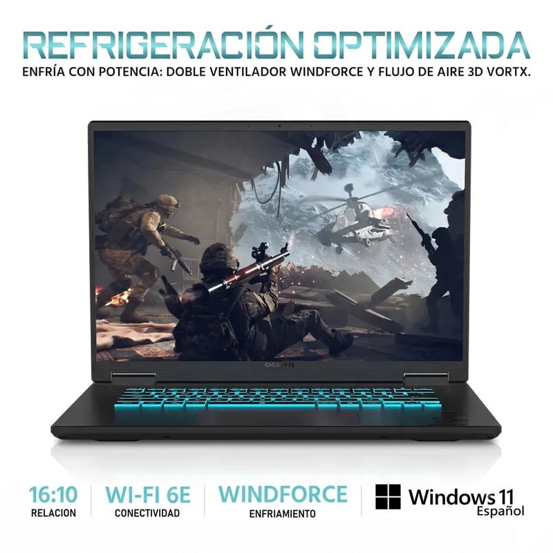 Laptop Gamer Gigabyte A16 i7 16" 1TB SSD 16GB RAM negro especificaciones