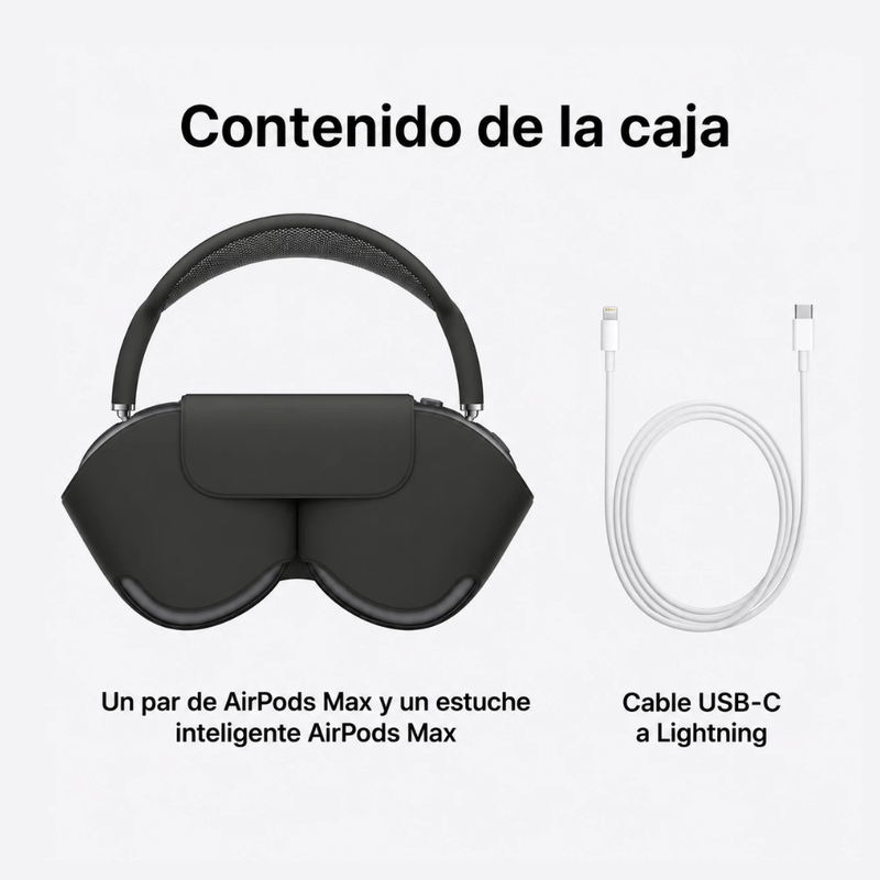 AirPods Max 1ra gen ANC Bluetooth 5.0 20 horas gris espacial contenido de caja