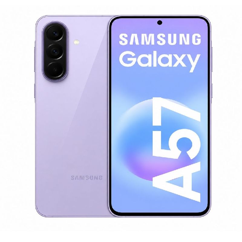 Celular Samsung A57 5G 256GB 8GB RAM con cámara 50MP lila frontal
