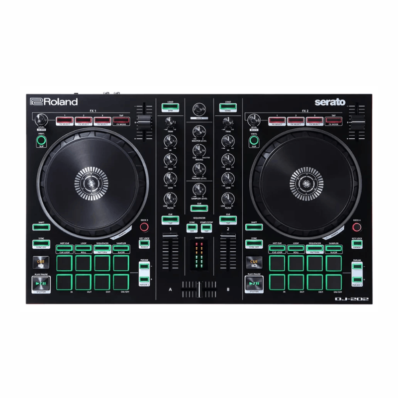 Controlador DJ Roland DJ-202 2 canales 4 decks USB negro frontal
