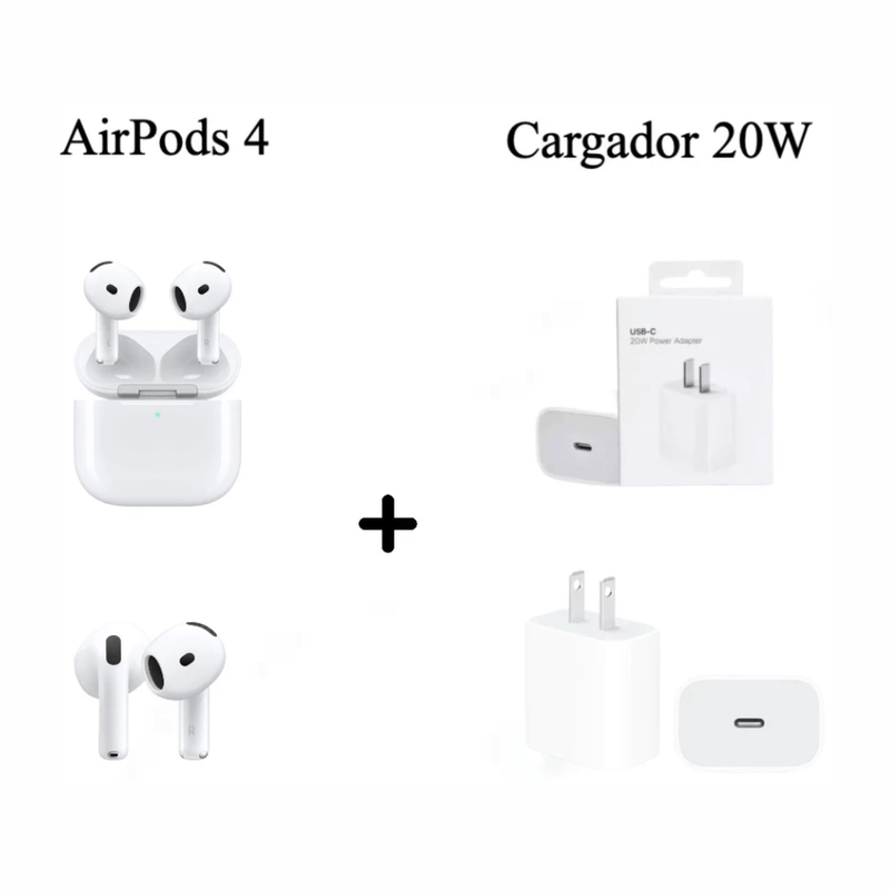 AirPods 4 Bluetooth 5.3 IP54 5 horas White + cargador 20W contenido de caja