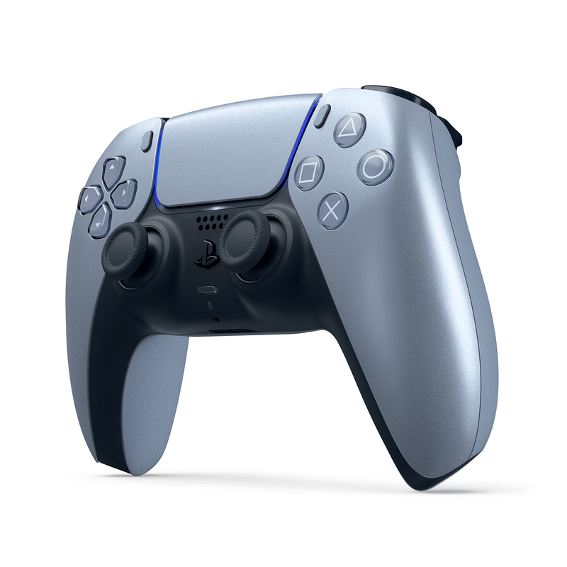 Mando PS5 DualSense inalámbrico Sterling Silver frontal oblicuo