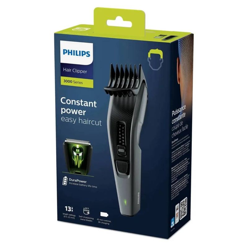 Cortadora Philips HC3525 inalámbrica 13 ajustes negro frontal empaque