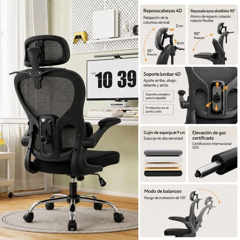 Silla ergonómica Haven D1 lumbar ajustable negro oblicuo