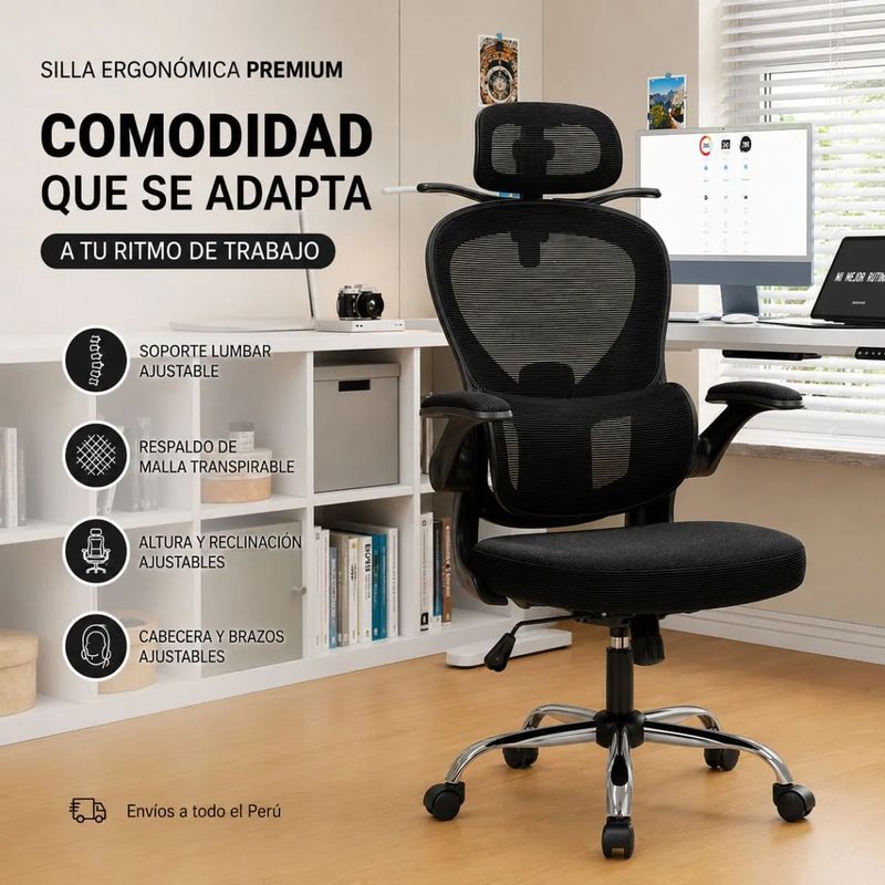 Silla ergonómica Haven D1 lumbar ajustable negro diagonal