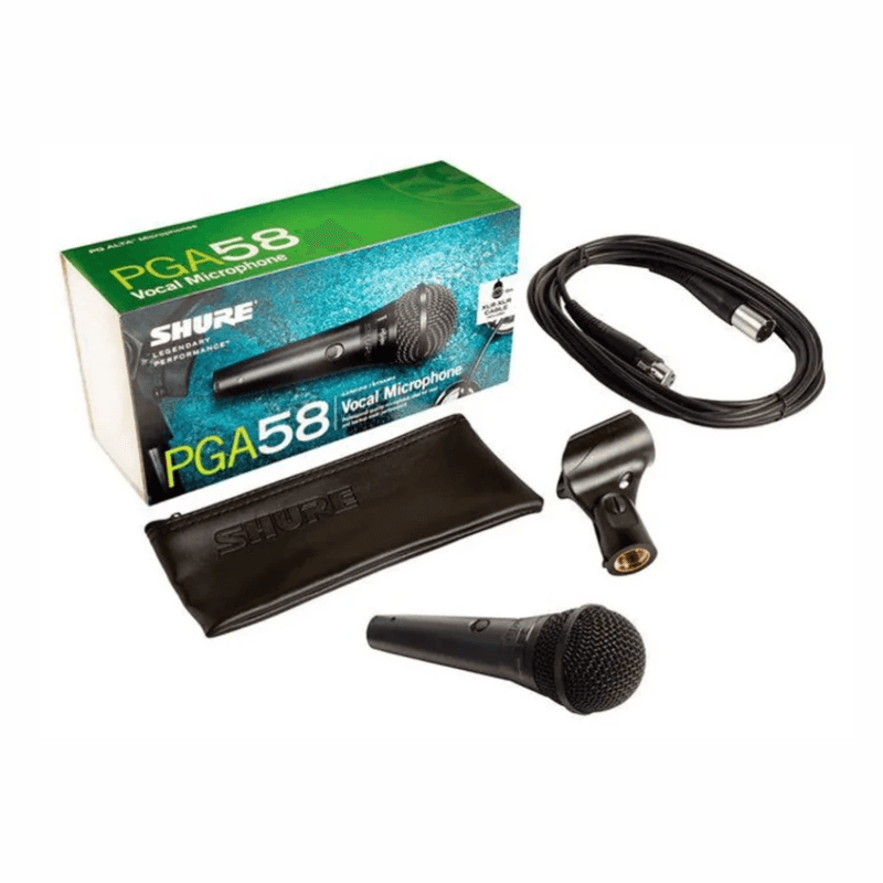 Micrófono Shure PGA58-XLR cardioide XLR negro contenido de caja
