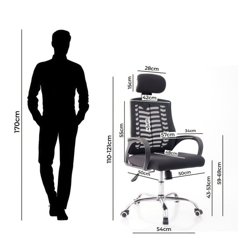 Silla de oficina Viggo Inius cabecera regulable negro frontal tamaño