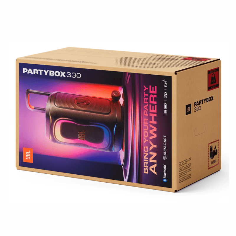 Parlante JBL PartyBox 330 280W Bluetooth 6.0 IPX4 negro caja