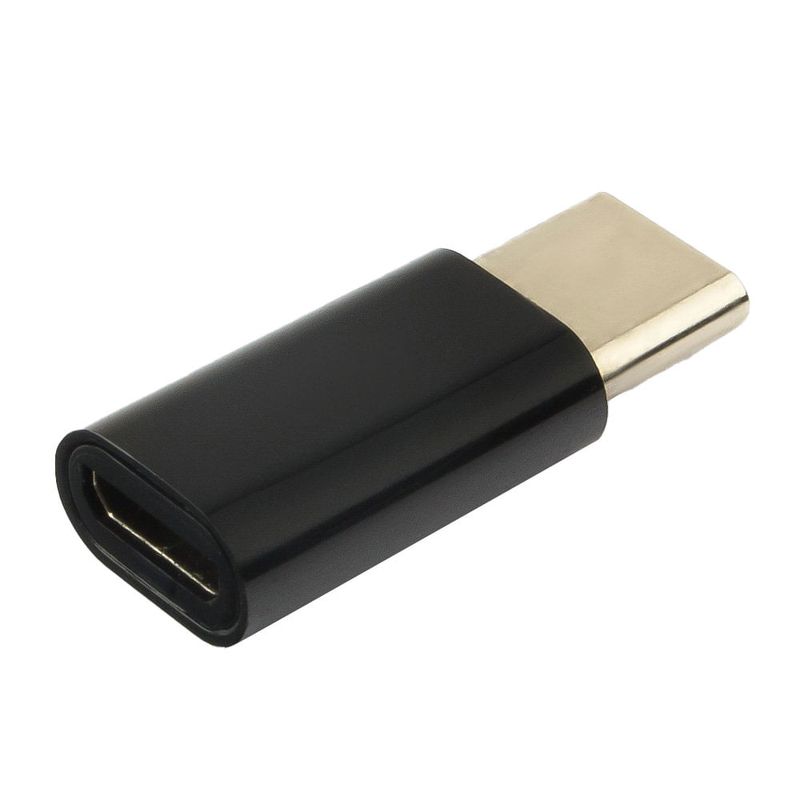 Adaptador GMobile OTG Micro USB hembra a Tipo-C macho, negro frontal diagonal