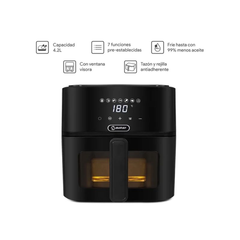 Freidora de aire Miray OFM-113 4.2L digital negro frontal medidas