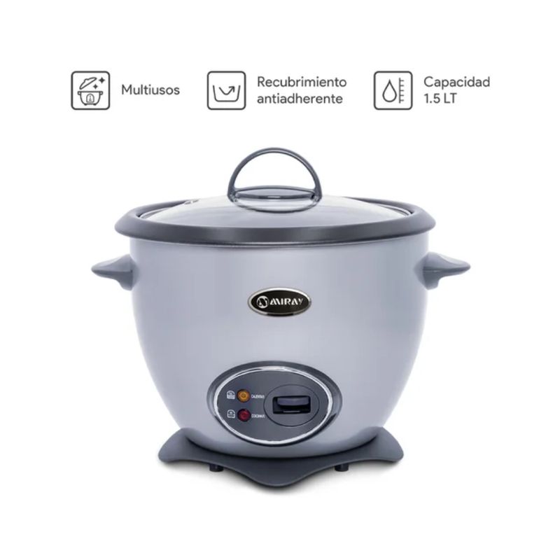 Olla arrocera Miray OM-T337S 1.5L 500W plata características