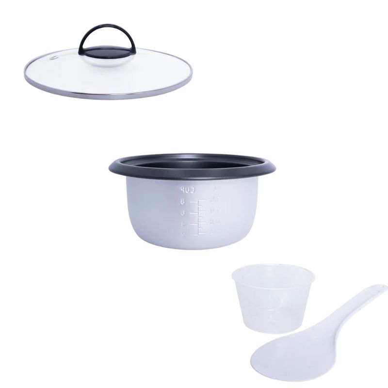 Olla arrocera Miray OM-T337N 1.5L 500W negro frontalOlla arrocera Miray OM-T337N 1.5L 500W negro contenido