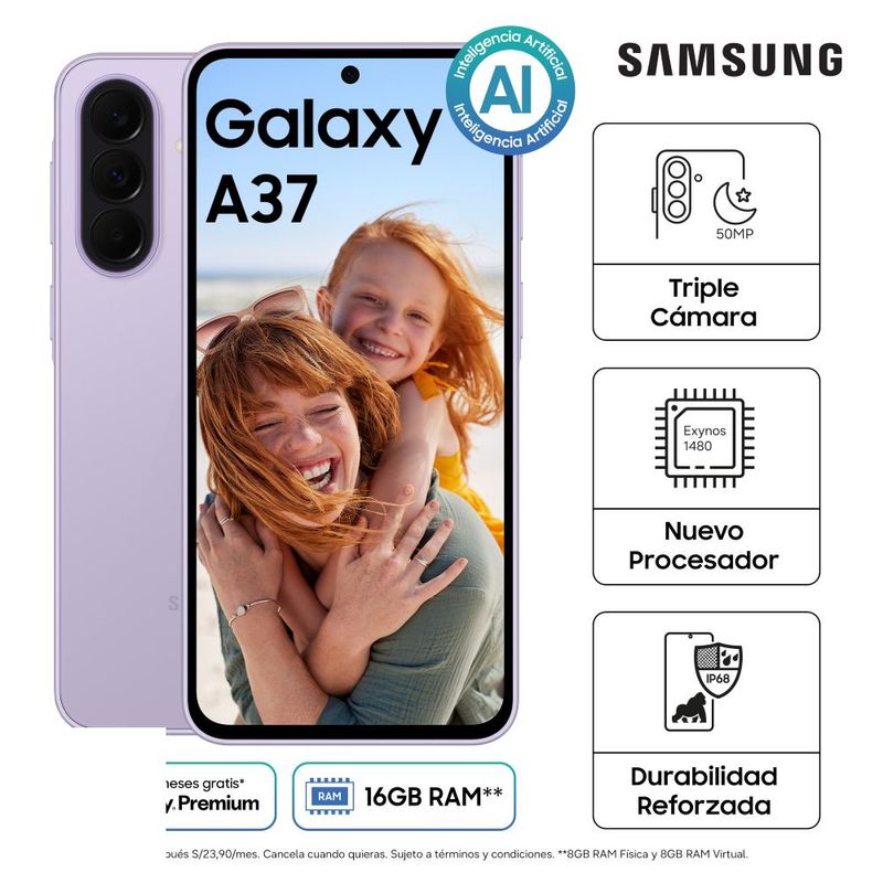 Samsung Galaxy A37 5G 256GB 8GB RAM violeta características