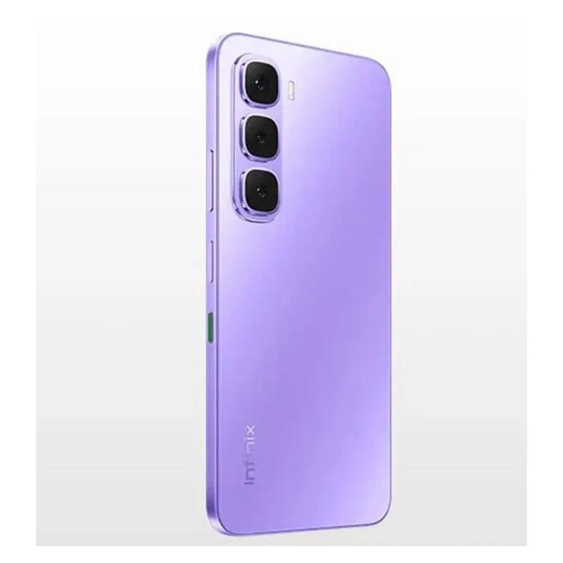 Infinix Hot 60i 4G 256GB 4GB RAM 50MP morado dorsal oblicuo