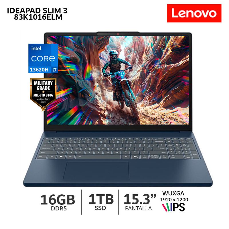 Laptop Lenovo IdeaPad Slim 3 i7 16GB 1TB 15.3" WUXGA frontal características