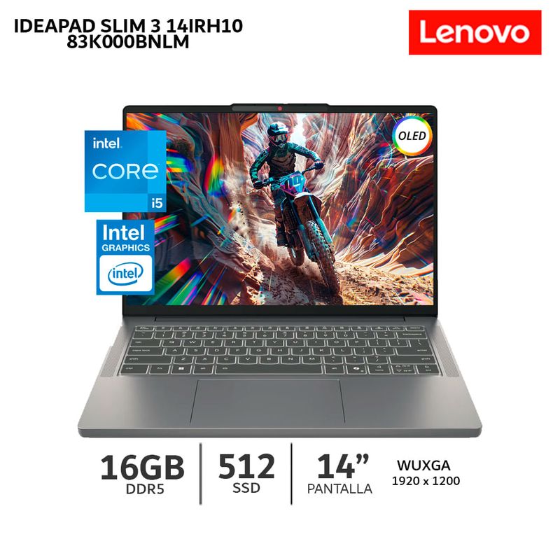 Laptop Lenovo IdeaPad Slim 3 i5 16GB 512GB OLED 14" frontal características