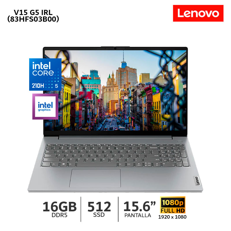 Laptop Lenovo V15 G5 Core 5 16GB 512GB 15.6" FHD frontal características