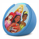 Parlante Amazon Echo Pop Kids Disney Alexa Bluetooth celeste oblicuo