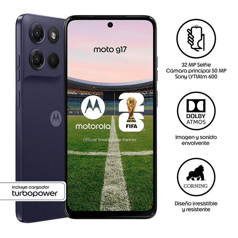 Motorola G17 5G 128GB 4GB RAM 108MP arándano detalles
