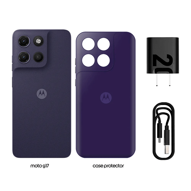 Motorola G17 5G 128GB 4GB RAM 108MP arándano contenido de caja